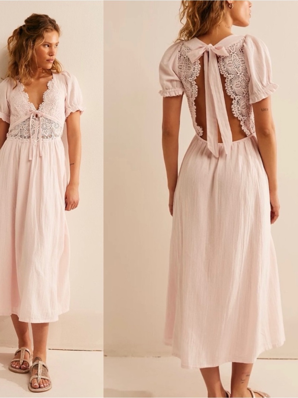 Free People All You Need Is Lace Midi Dress Apple Blossom Pink XS Wedding Boho
